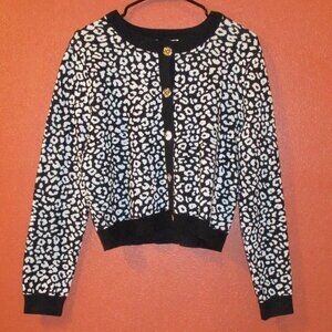 MICHAEL Michael Kors NEW Woman Large Black White Graphic Cardigan Sweater